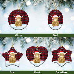 Kelly of Sleat Red Tartan Christmas Ceramic Ornament - Highland Cows Style