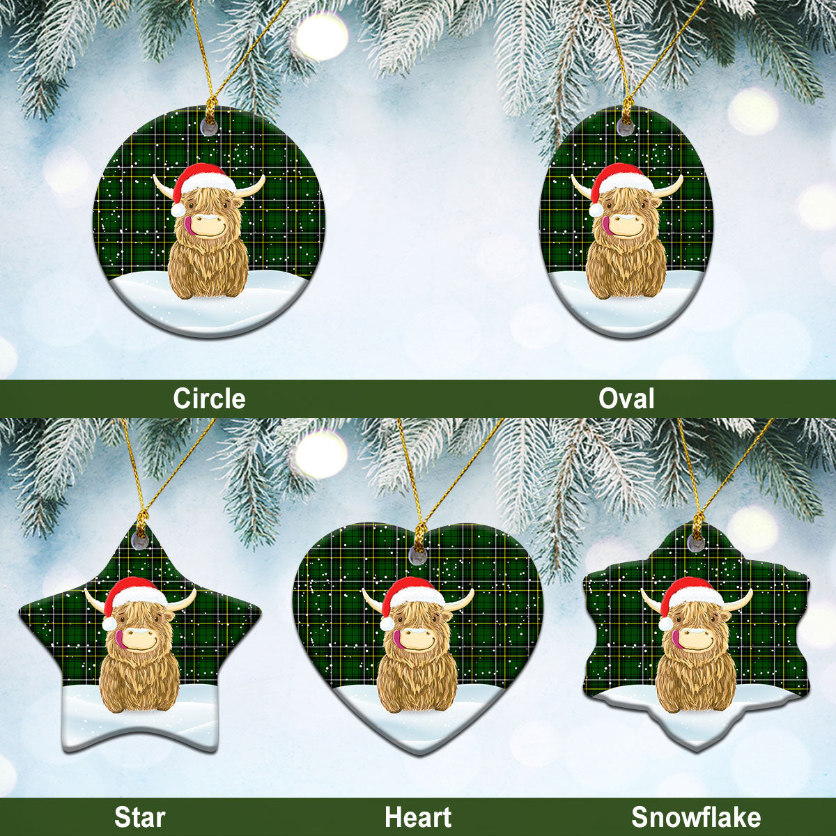 MacAlpine Modern Tartan Christmas Ceramic Ornament - Highland Cows Style