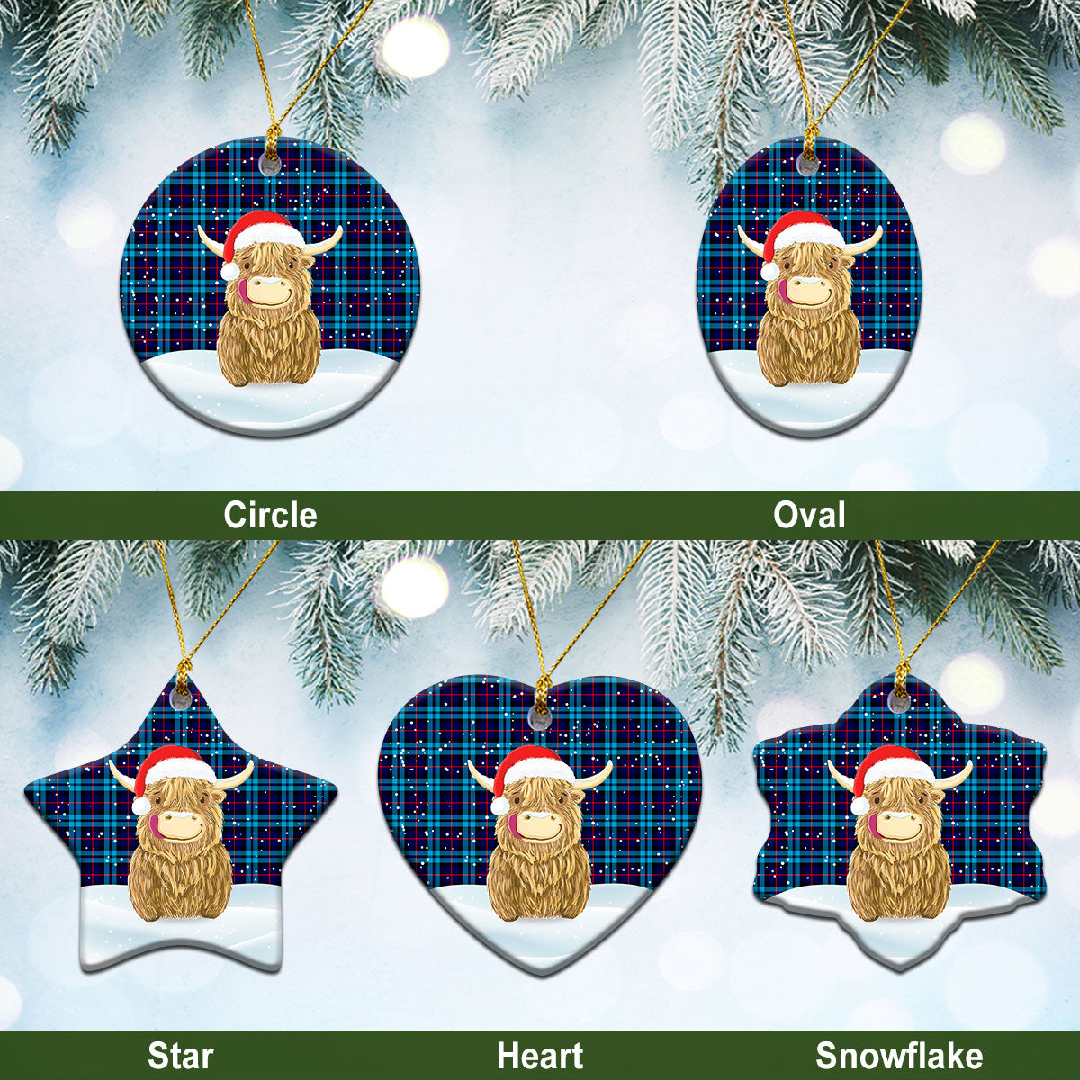 MacCorquodale Tartan Christmas Ceramic Ornament - Highland Cows Style