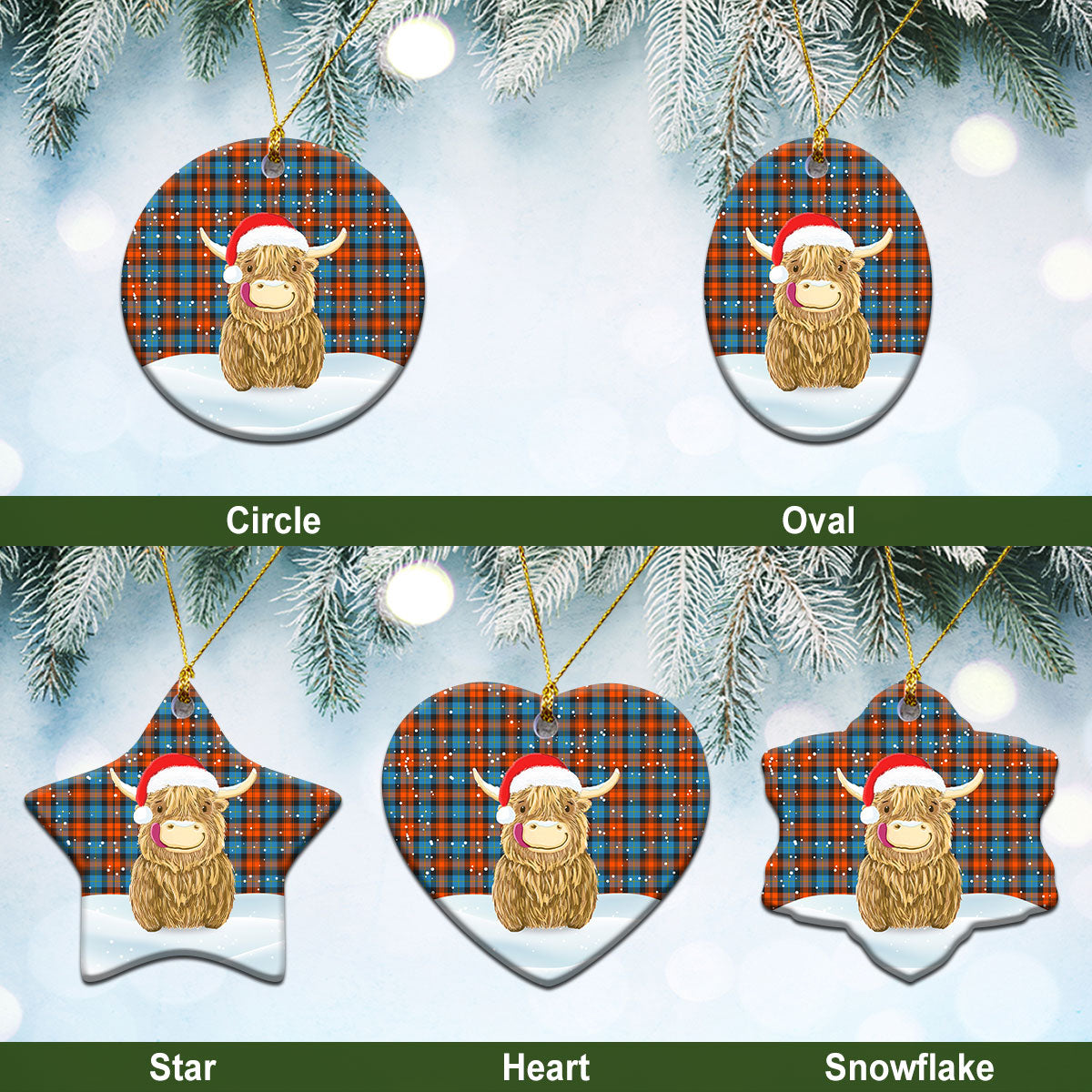 MacLachlan Ancient Tartan Christmas Ceramic Ornament - Highland Cows Style