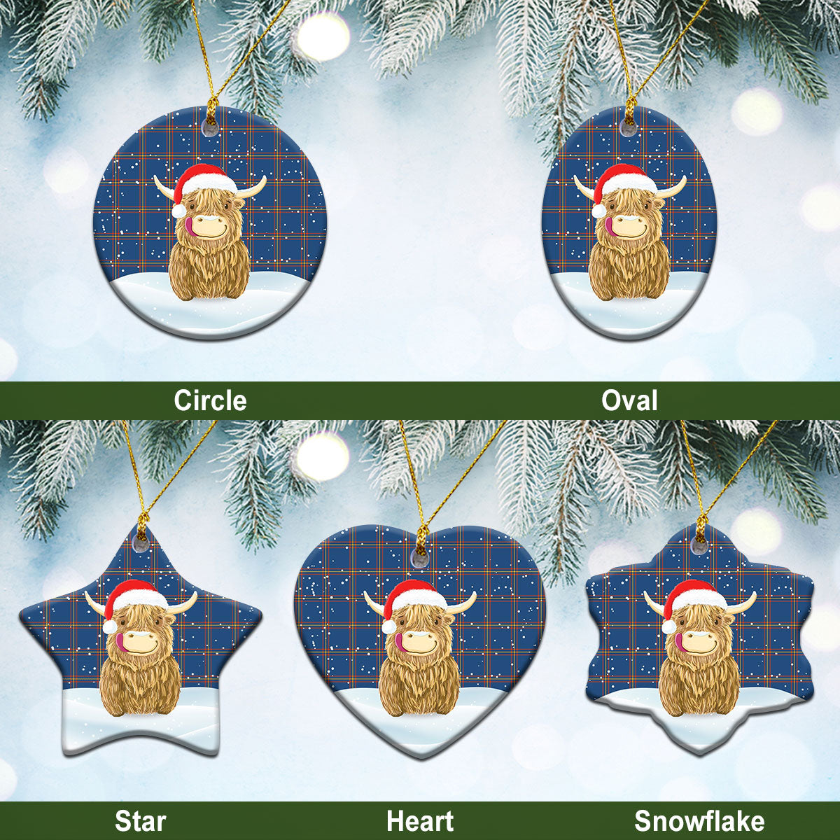 MacLaine of Loch Buie Hunting Ancient Tartan Christmas Ceramic Ornament - Highland Cows Style