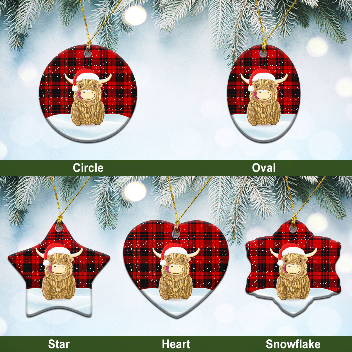 MacLeod of Raasay Tartan Christmas Ceramic Ornament - Highland Cows Style