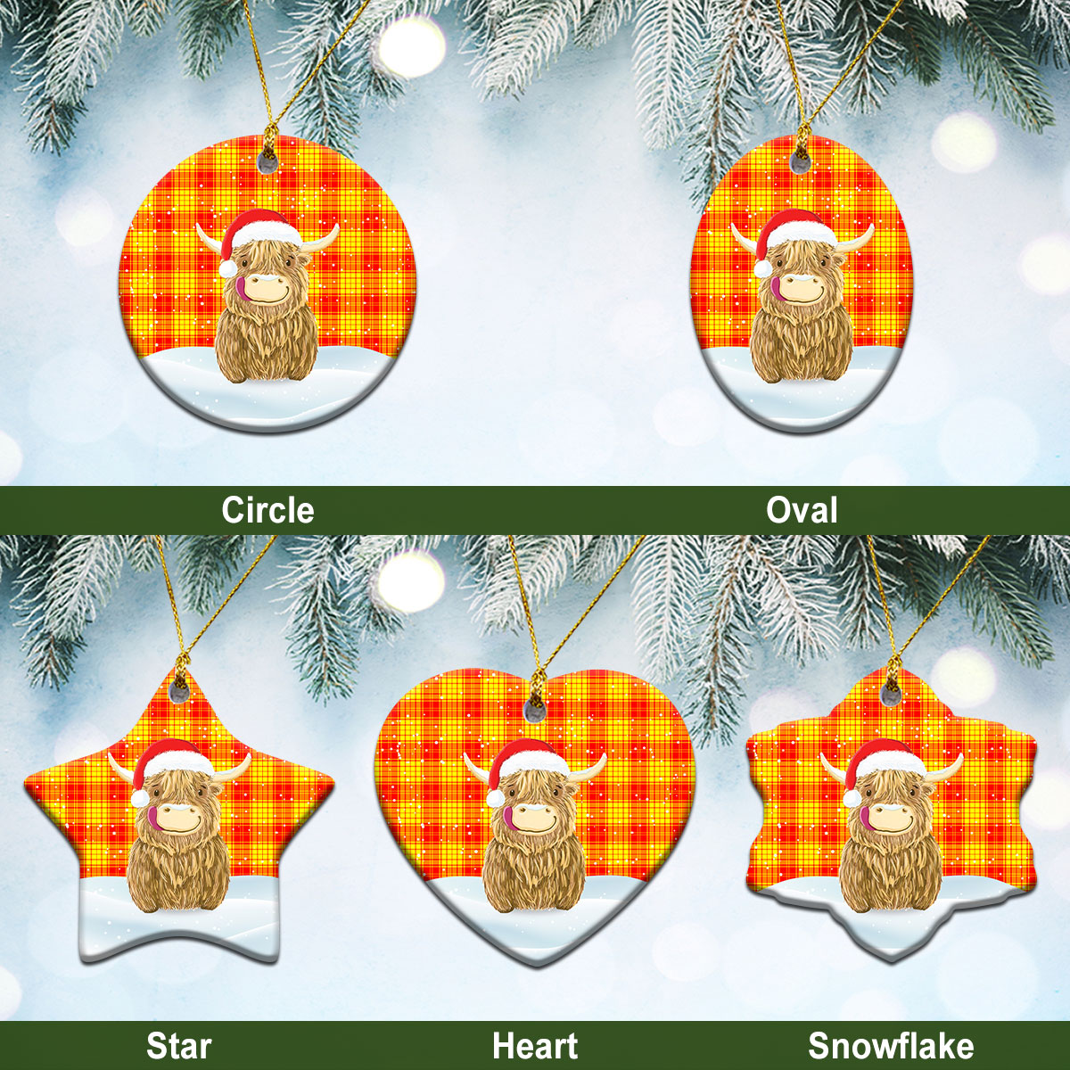 MacMillan Tartan Christmas Ceramic Ornament - Highland Cows Style