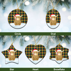 MacMillan Old Modern Tartan Christmas Ceramic Ornament - Highland Cows Style