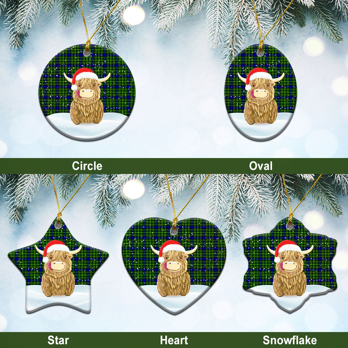 Rollo Modern Tartan Christmas Ceramic Ornament - Highland Cows Style