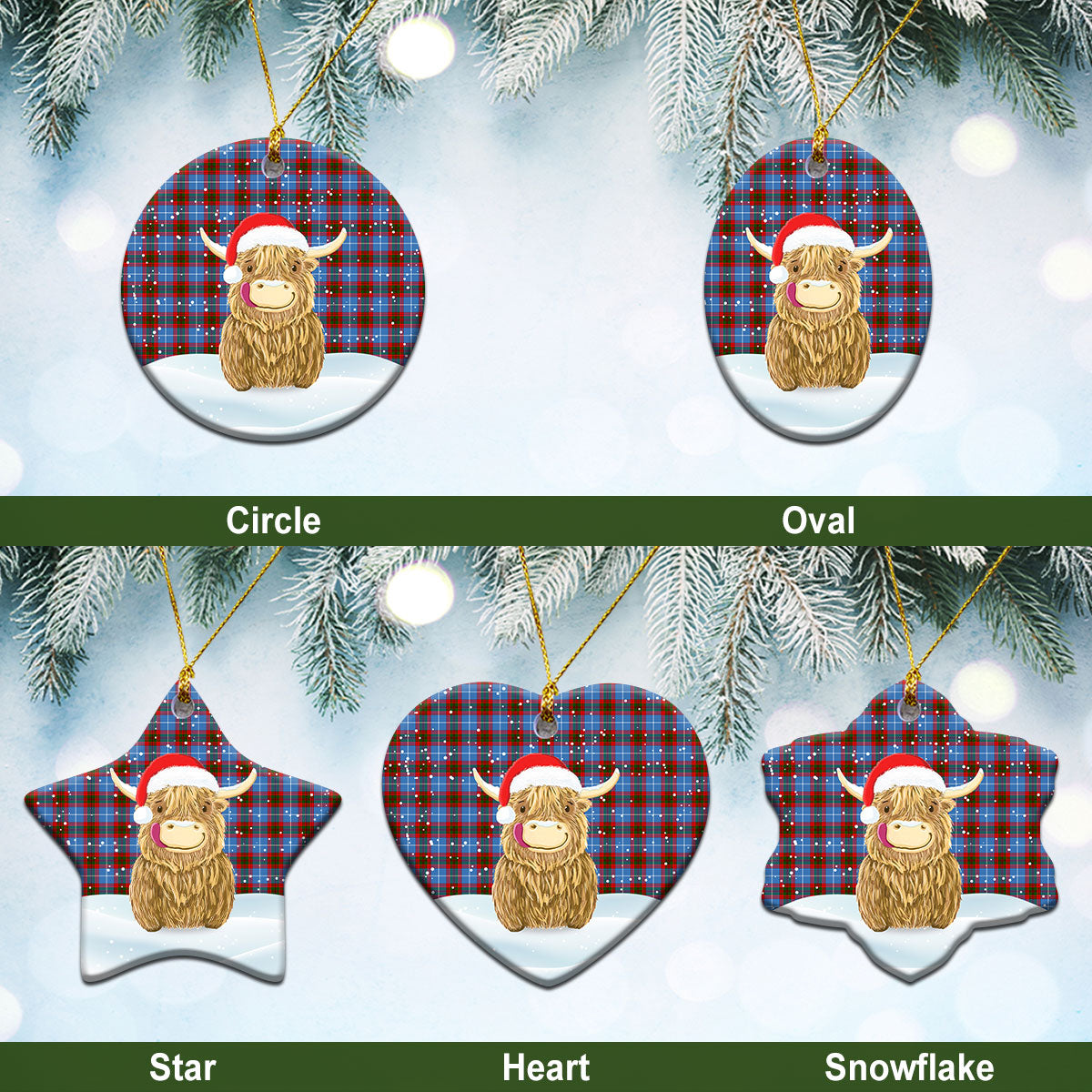 Spalding Tartan Christmas Ceramic Ornament - Highland Cows Style