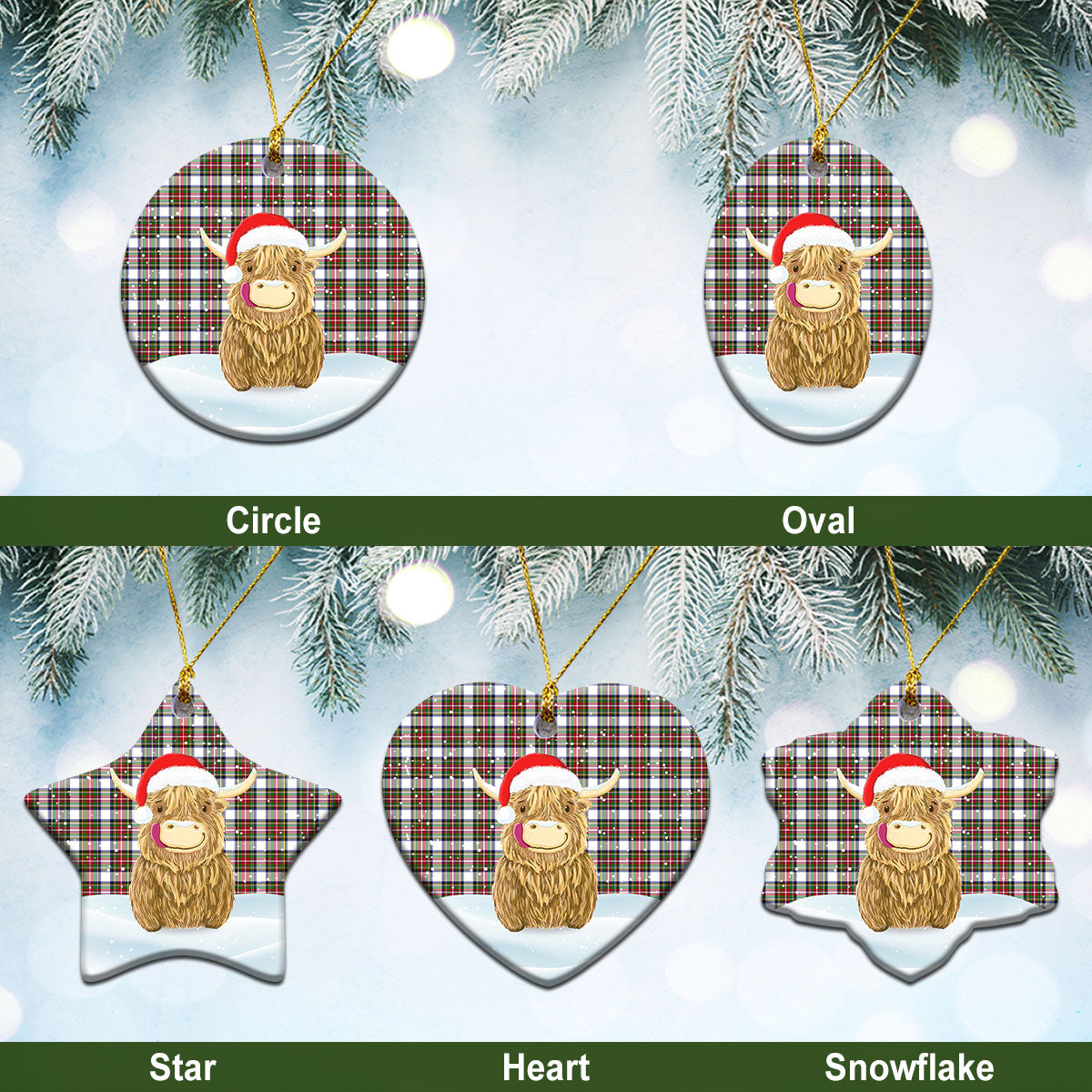 Stewart Dress Modern Tartan Christmas Ceramic Ornament - Highland Cows Style