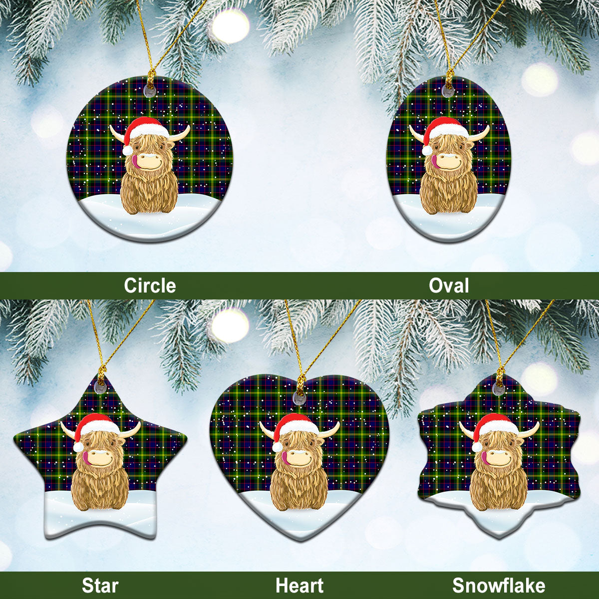 Watson Modern Tartan Christmas Ceramic Ornament - Highland Cows Style