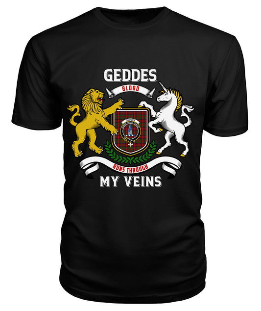 Geddes Tartan Crest 2D T-shirt - Blood Runs Through My Veins Style 1060