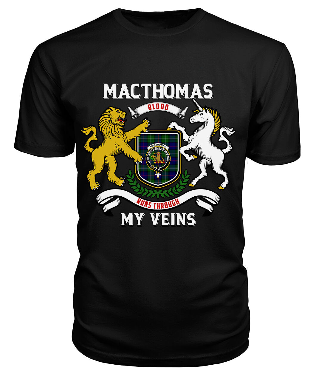 MacThomas Modern Tartan Crest 2D T-shirt - Blood Runs Through My Veins Style