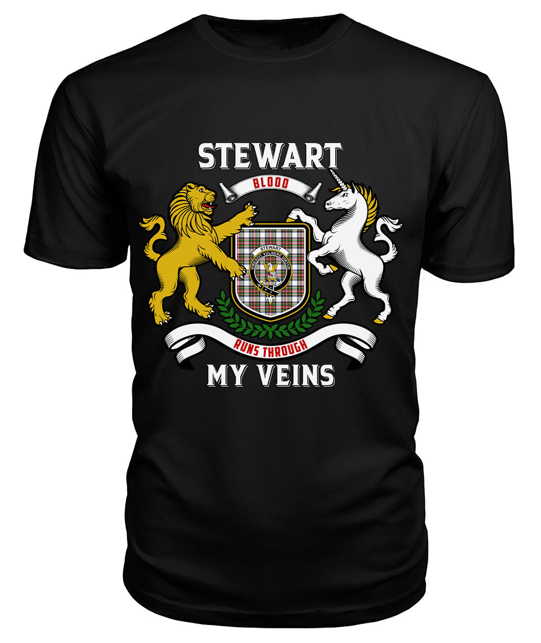 Stewart Dress Modern Tartan Crest 2D T-shirt - Blood Runs Through My Veins Style