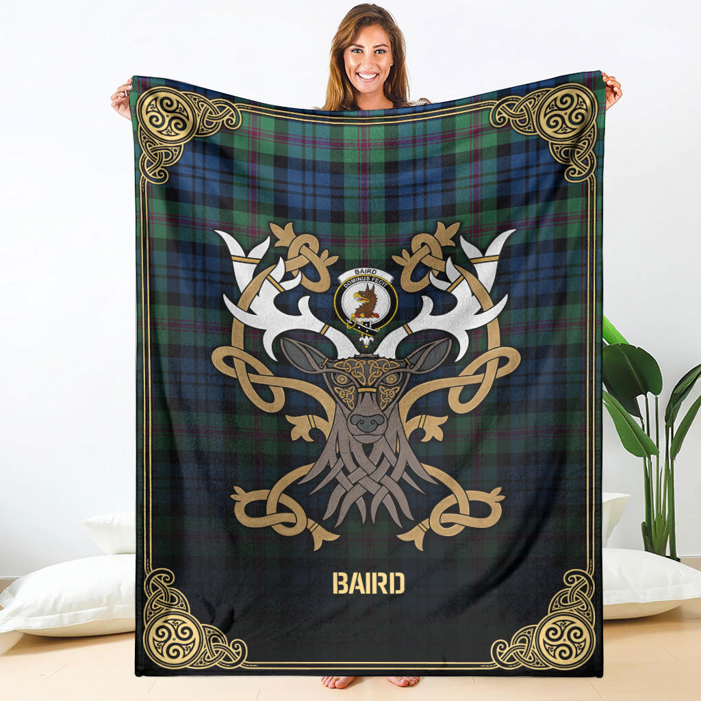 Baird Ancient Tartan Crest Premium Blanket - Celtic Stag style