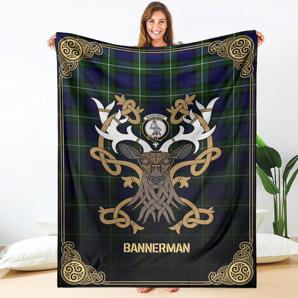 Bannerman Tartan Crest Premium Blanket - Celtic Stag style