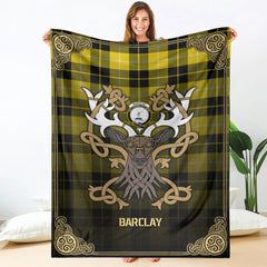 Barclay Dress Modern Tartan Crest Premium Blanket - Celtic Stag style