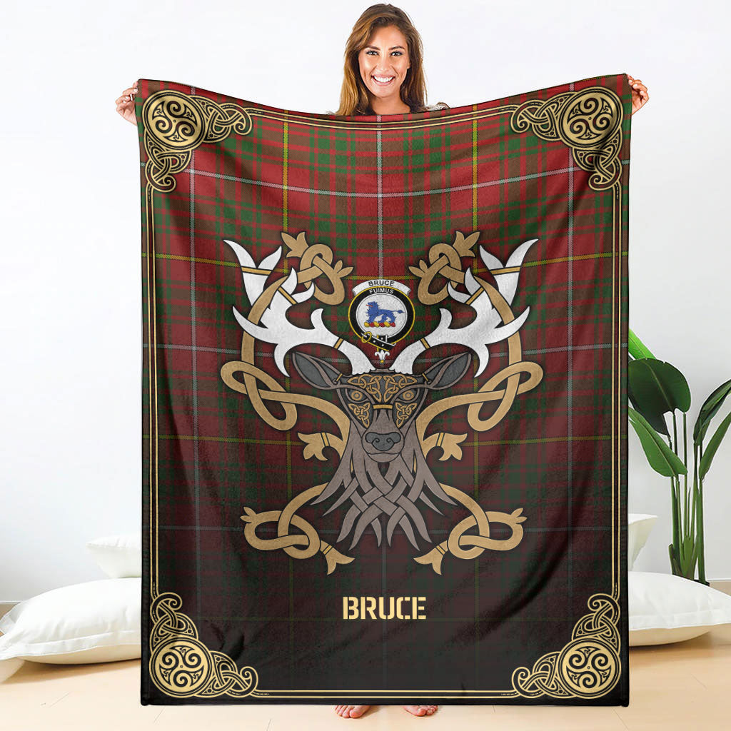 Bruce Modern Tartan Crest Premium Blanket - Celtic Stag style