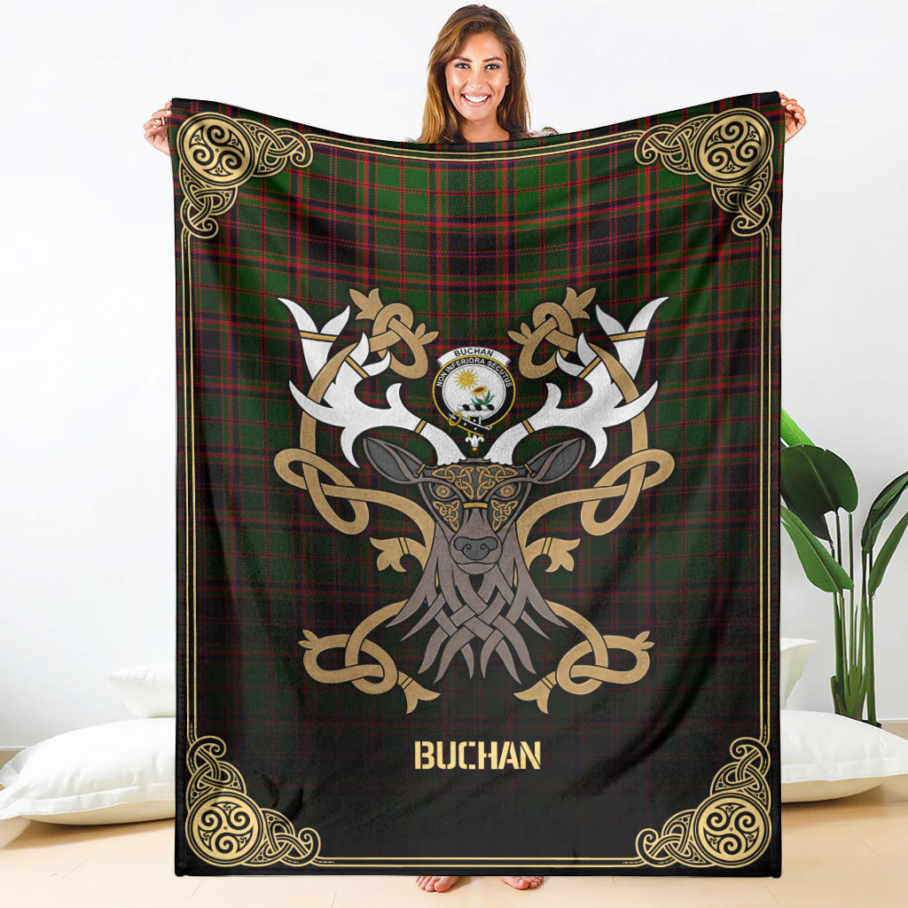 Buchan Modern Tartan Crest Premium Blanket - Celtic Stag style