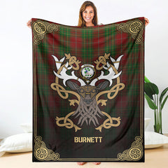 Burnett Tartan Crest Premium Blanket - Celtic Stag style