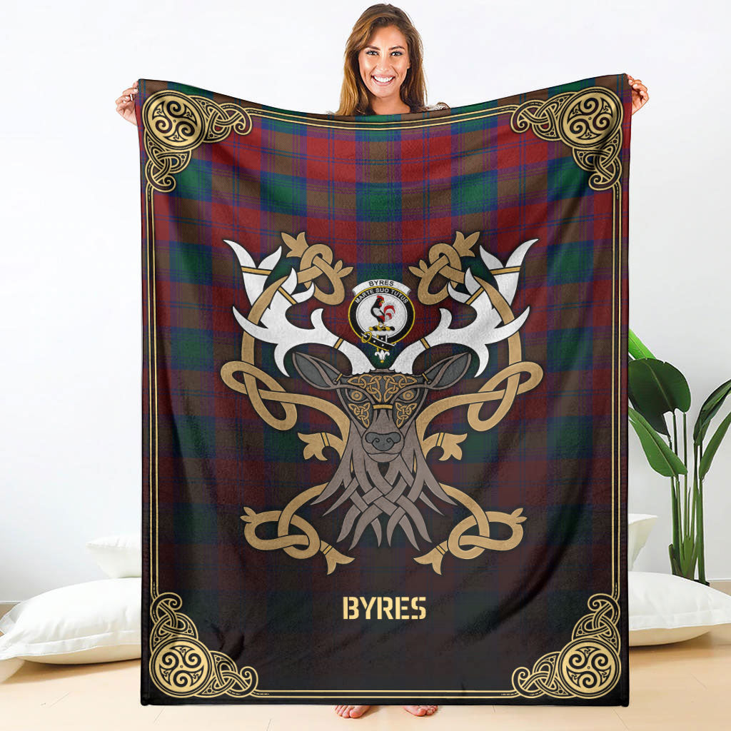 Byres Tartan Crest Premium Blanket - Celtic Stag style