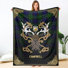 Campbell Modern Tartan Crest Premium Blanket - Celtic Stag style