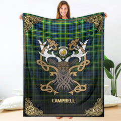 Campbell of Breadalbane Ancient Tartan Crest Premium Blanket - Celtic Stag style