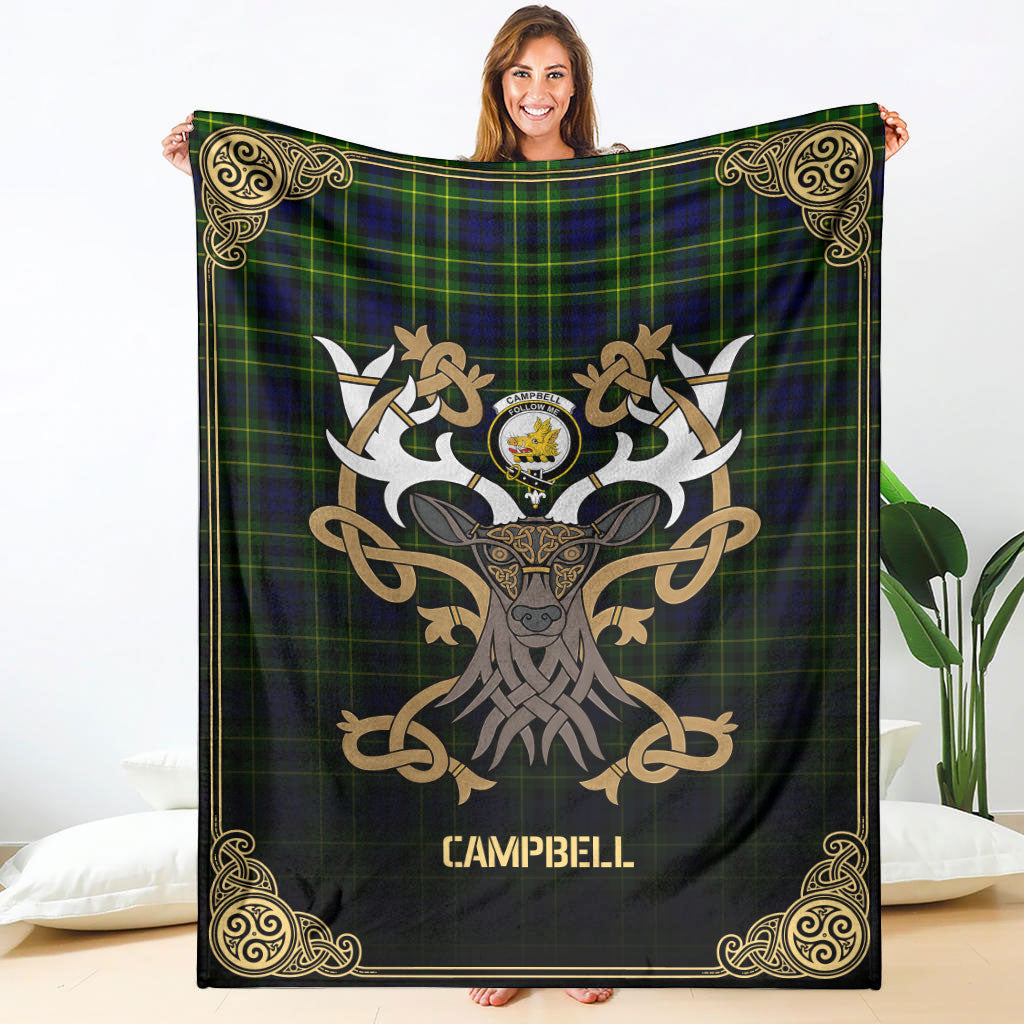 Campbell of Breadalbane Modern Tartan Crest Premium Blanket - Celtic Stag style