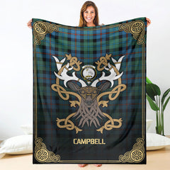 Campbell of Cawdor Ancient Tartan Crest Premium Blanket - Celtic Stag style