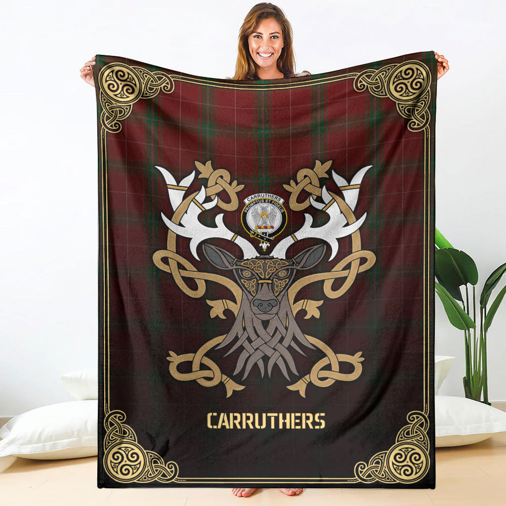 Carruthers Tartan Crest Premium Blanket - Celtic Stag style