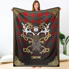 Cheyne Tartan Crest Premium Blanket - Celtic Stag style