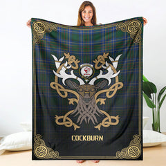 Cockburn Ancient Tartan Crest Premium Blanket - Celtic Stag style