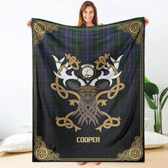 Cooper Tartan Crest Premium Blanket - Celtic Stag style