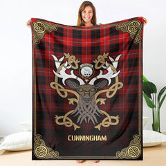 Cunningham Modern Tartan Crest Premium Blanket - Celtic Stag style