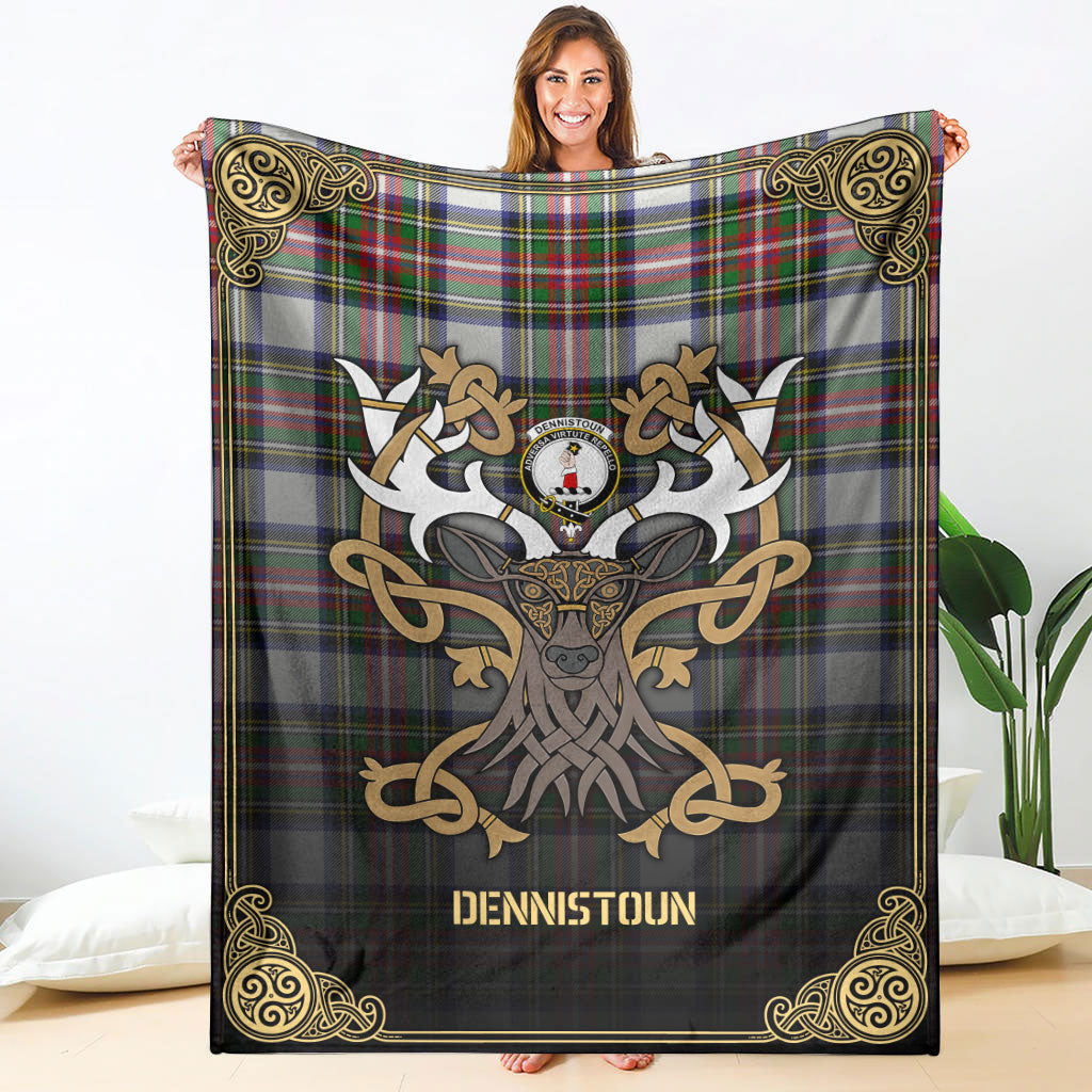 Dennistoun Tartan Crest Premium Blanket - Celtic Stag style