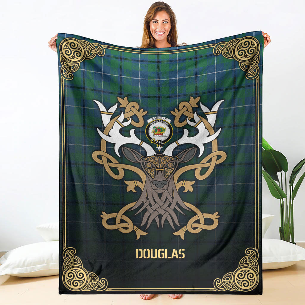 Douglas Ancient Tartan Crest Premium Blanket - Celtic Stag style