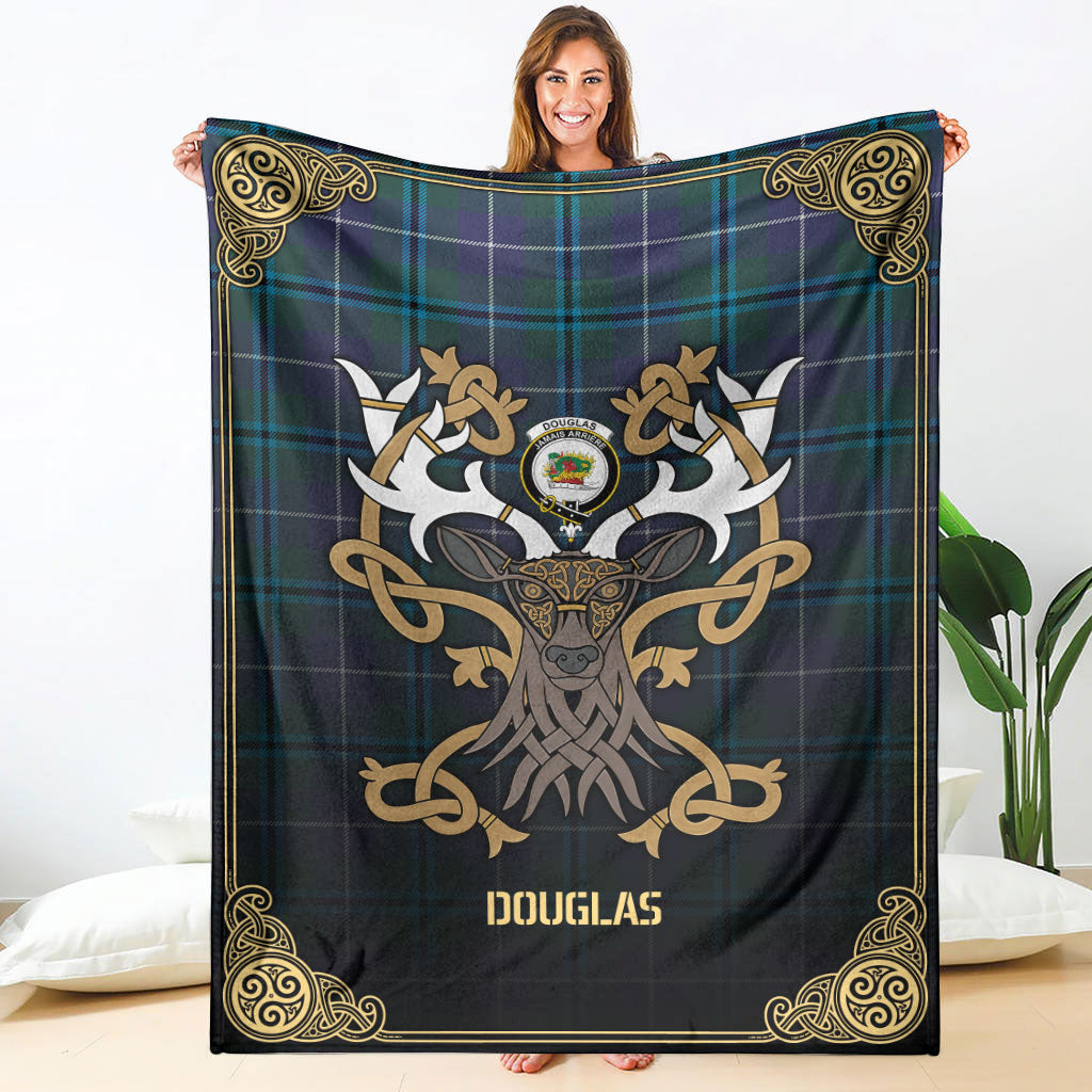 Douglas Modern Tartan Crest Premium Blanket - Celtic Stag style