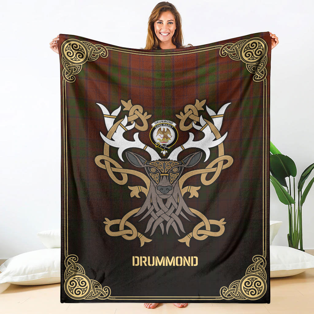 Drummond Tartan Crest Premium Blanket - Celtic Stag style