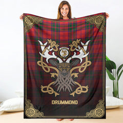 Drummond Modern Tartan Crest Premium Blanket - Celtic Stag style