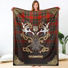 Drummond of Perth Tartan Crest Premium Blanket - Celtic Stag style