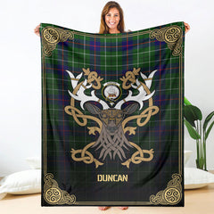 Duncan Modern Tartan Crest Premium Blanket - Celtic Stag style