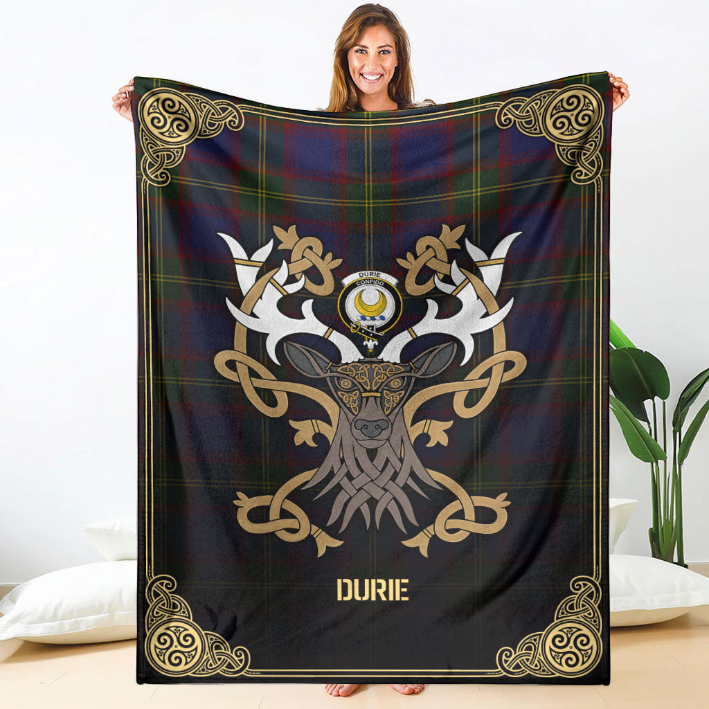 Durie Tartan Crest Premium Blanket - Celtic Stag style