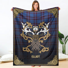 Elliot Modern Tartan Crest Premium Blanket - Celtic Stag style