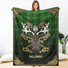 Galloway District Tartan Crest Premium Blanket - Celtic Stag style