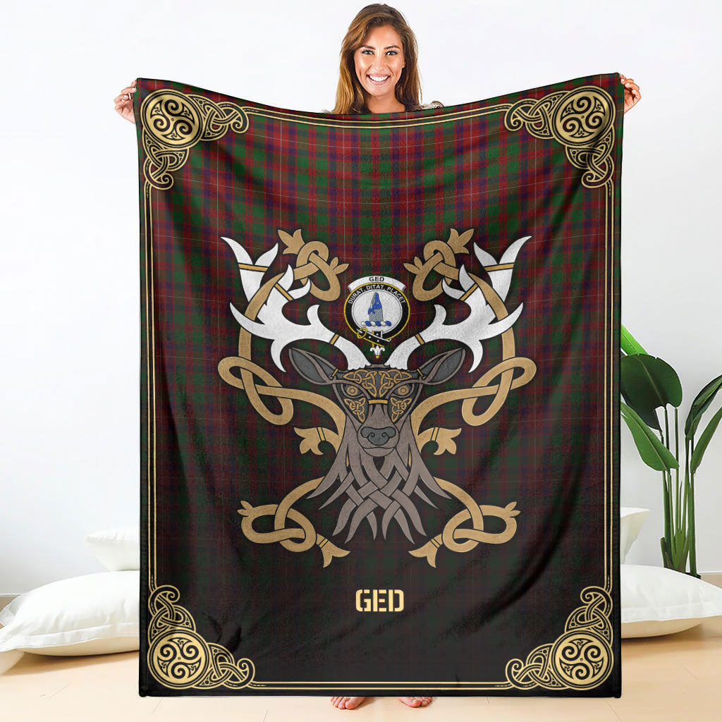 Ged Tartan Crest Premium Blanket - Celtic Stag style