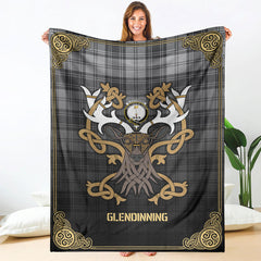 Glendinning Tartan Crest Premium Blanket - Celtic Stag style