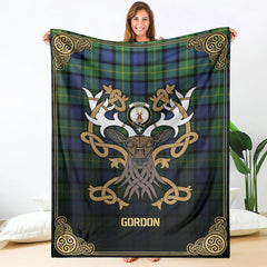 Gordon Old Ancient Tartan Crest Premium Blanket - Celtic Stag style