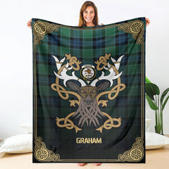 Graham of Menteith Ancient Tartan Crest Premium Blanket - Celtic Stag style