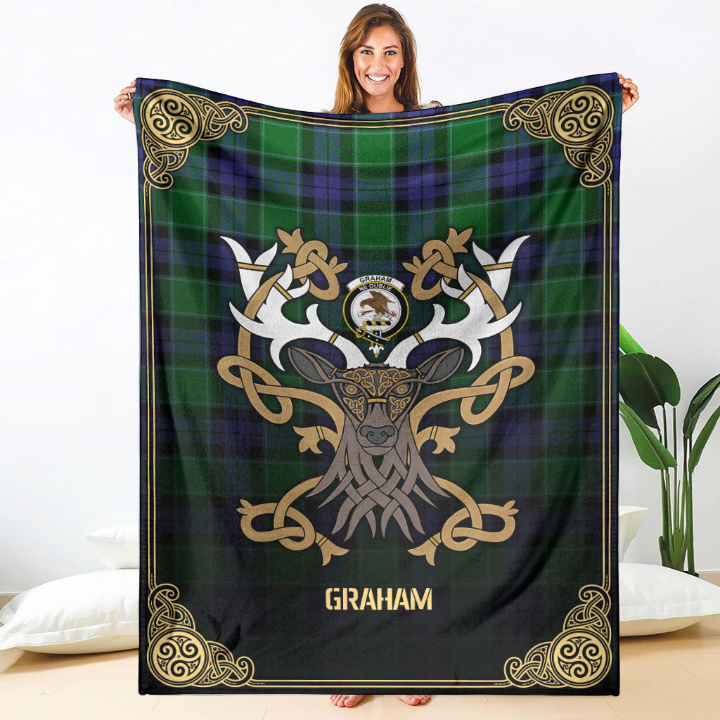 Graham of Menteith Modern Tartan Crest Premium Blanket - Celtic Stag style