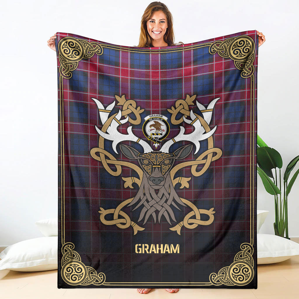 Graham of Menteith Red Tartan Crest Premium Blanket - Celtic Stag style