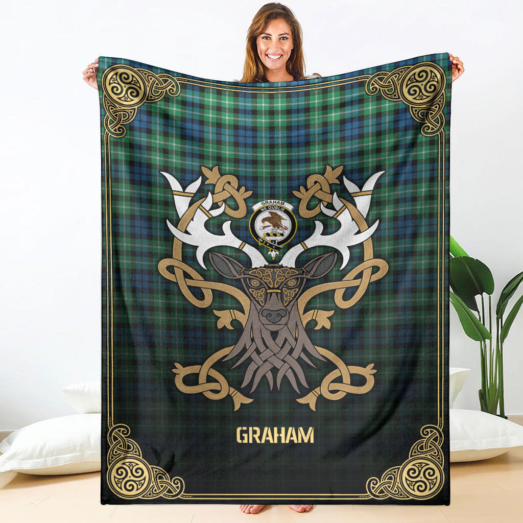 Graham of Montrose Ancient Tartan Crest Premium Blanket - Celtic Stag style