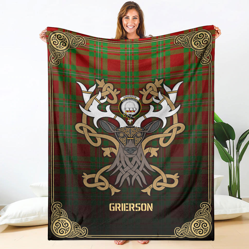 Grierson Tartan Crest Premium Blanket - Celtic Stag style