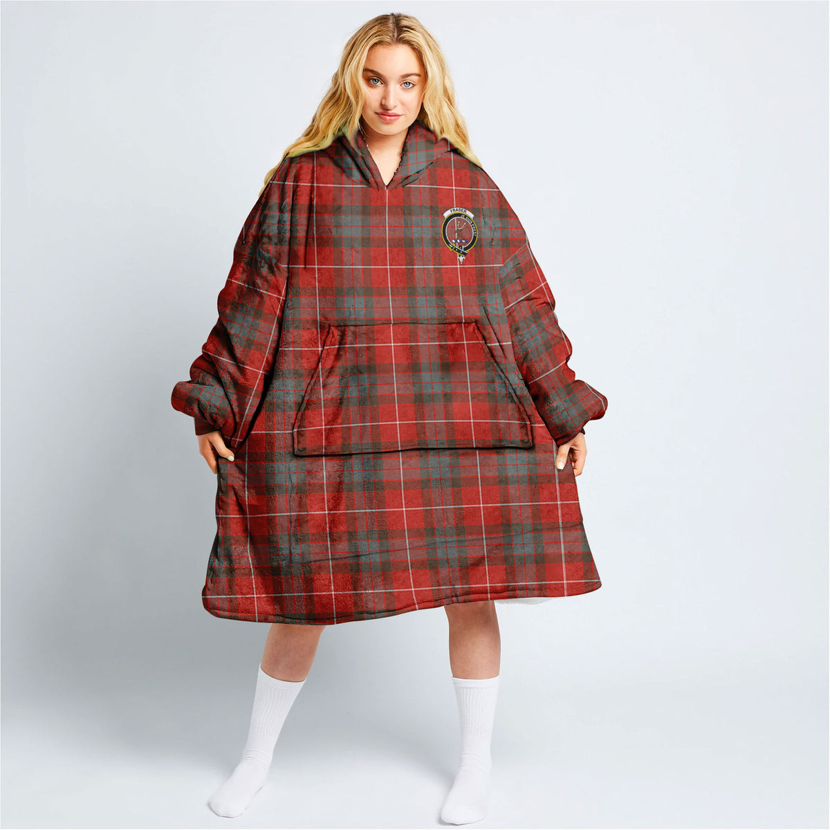 Fraser (of Lovat) Weathered Tartan Hoodie Blanket